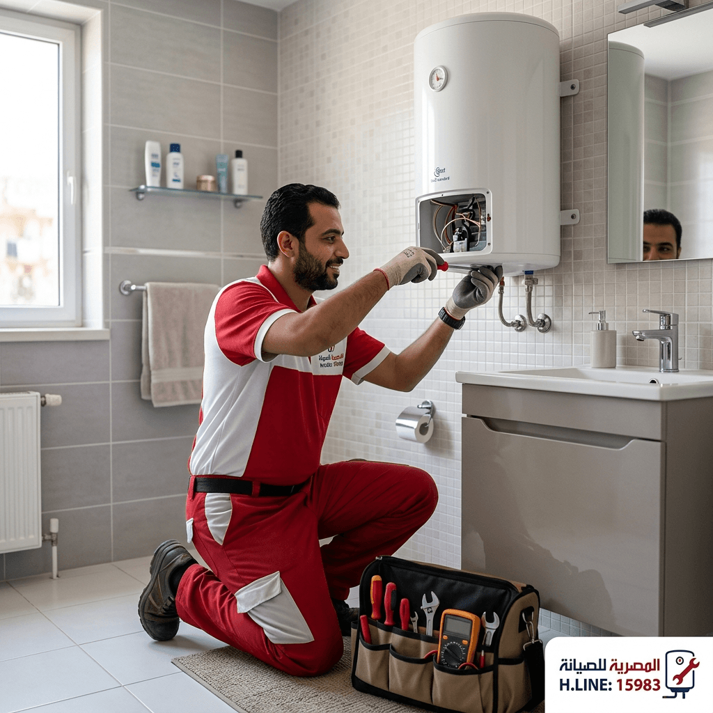 فني صيانة سخانات يقوم بإصلاح سخان مياه بالمنزل - المصرية للصيانة 15983